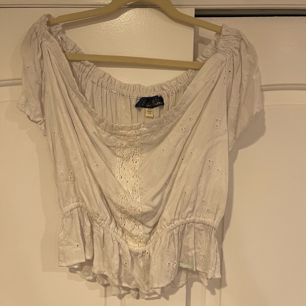 White off the shoulder boho top.